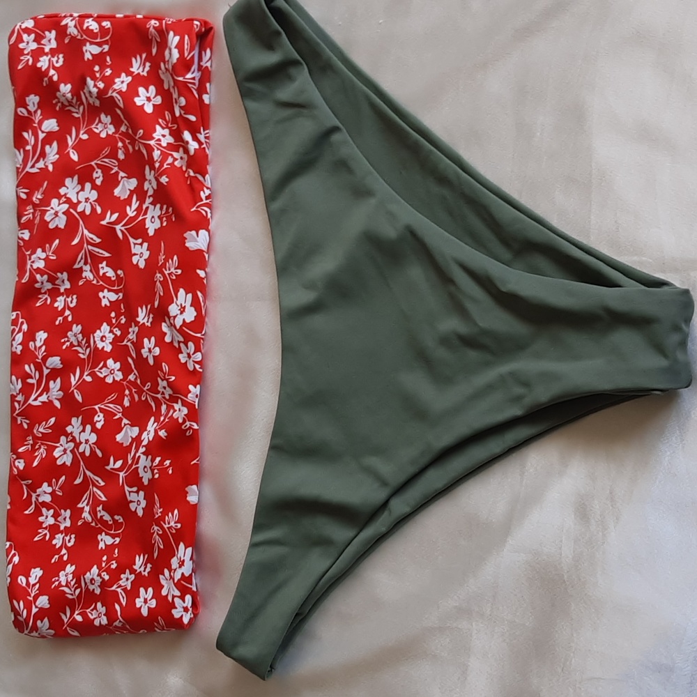 Zaful bathing suit. 2 piecesred & green. Bandeau top. Large. Opening for…